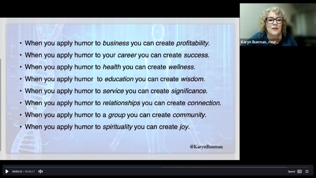 Karyn Buxman di sesi mentoring Humor Academy Level III